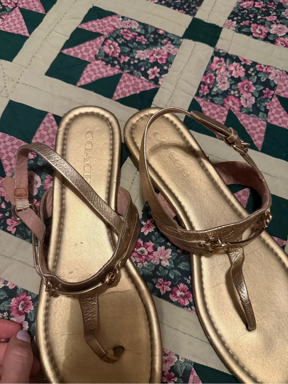 Coach Metallic Gold Women’s T-Strap Sandals